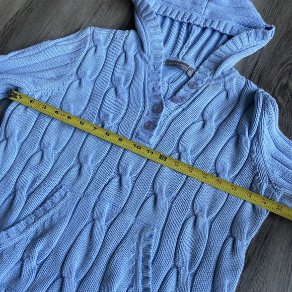 Y2K Croft & Barrow‎ Pastel Blue Cable Knit Henley Sweater Women's Size L w/ Hood - Picture 5 of 5
